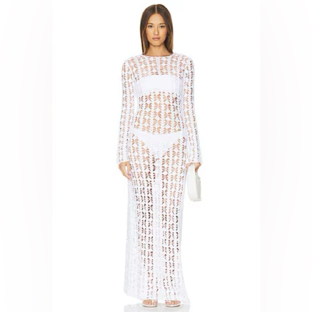 Beach Riot White Crochet Long Sleeve Swim Coverup